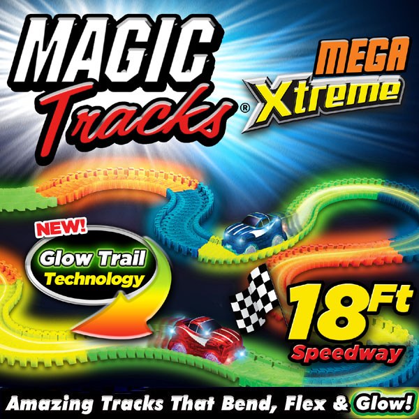 New 18 Feet 360 Pieces Magic Tracks Mega Set With 2 LED Race Cars Glow In Dark 