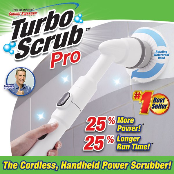 TURBO SCRUB PRO 360° La brosse portative rotative idéale pour tout nettoyer sans effort 25% plus puissant et 25% plus rapide! Vu à la Télé 
