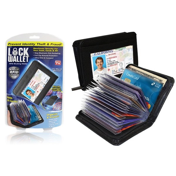 LOCK WALLET Slim RFID Black Fraud Blocking Protect RFID Wallets Card Holder 
