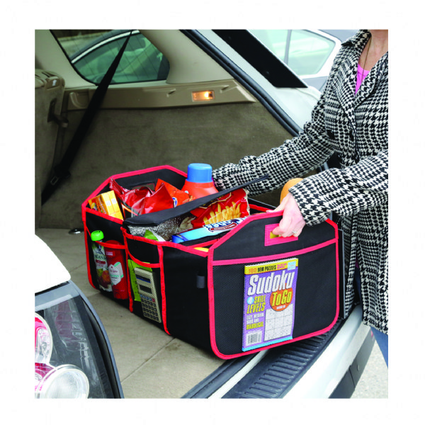 As Seen on TV TC-12 Black with Red Trim Trunk Caddy All-In-One Trunk  Organizer with Hot and Cold Storage Pouch 