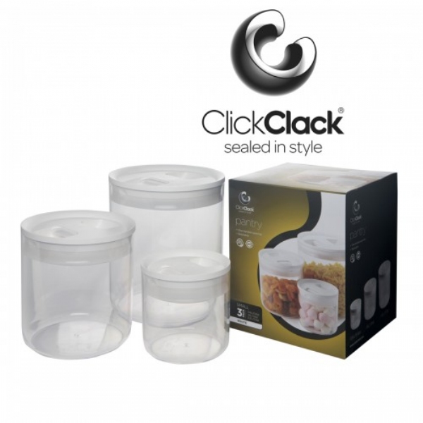 ClickClack Cube Contenitore Ermetico Per Alimenti, 2 Quarti / 1,9 Litri, Base Trasparente E Coperchio Bianco, Impilabile, Senza BPA