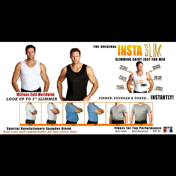 Insta Slim - Made in USA - 3 Pack - Compression Muscle Tank Top Body Shaper  for Men. Tummy Control Slimming Shapewear Undershirt for Gynecomastia, Beer  Belly & Back Support (Army, SM)