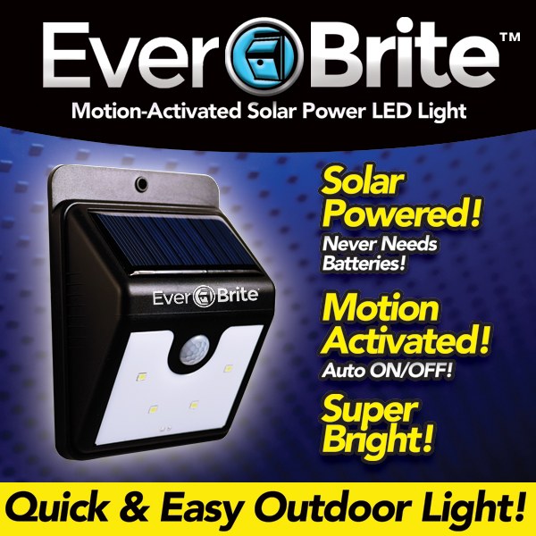 2 SOLAR MOTION ACTIVATED WIRELESS  8 LED LIGHT EVER BRITE DELUXE 2 PACK 